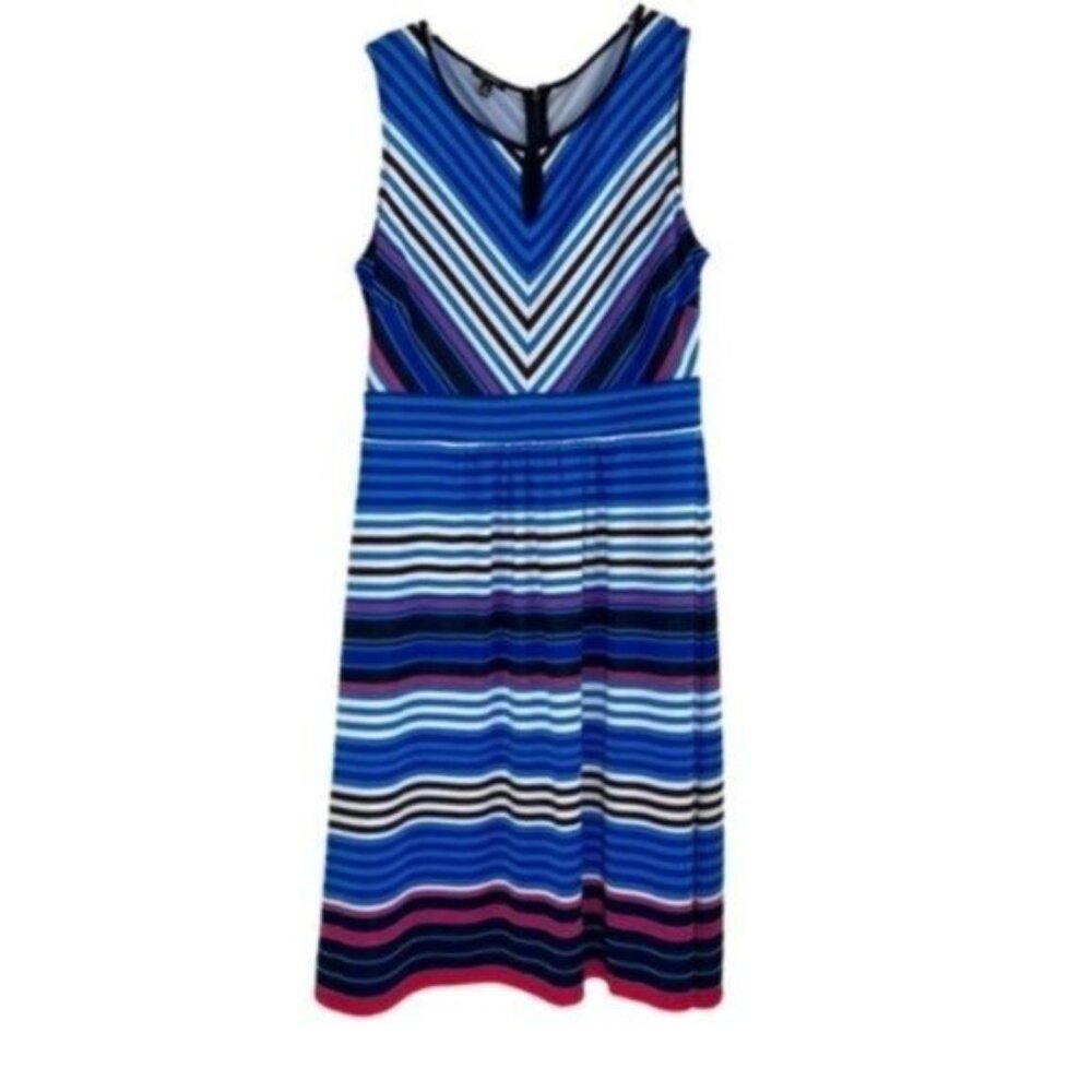 Talbots Blue Striped Sleeveless Fit and Flare Summer Dress - Picture 6 of 6